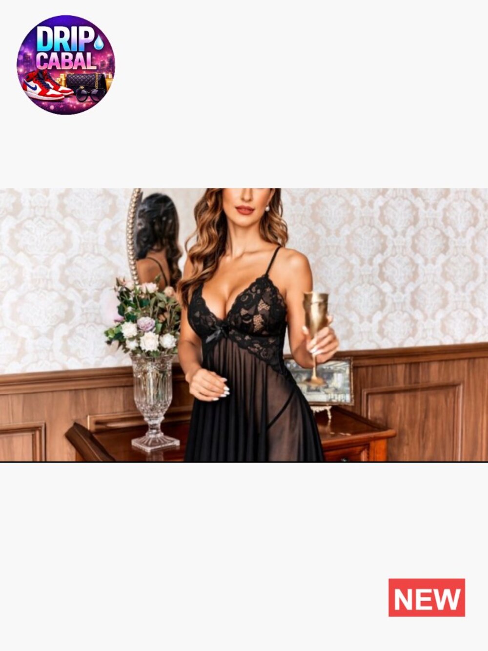 Lace Babydoll Chemise Sleepwear with Thong - Picture 7 of 7